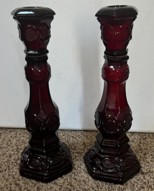 Vintage Avon Cape Cod Ruby Red Candleholders: Elegant Candlestick Pair