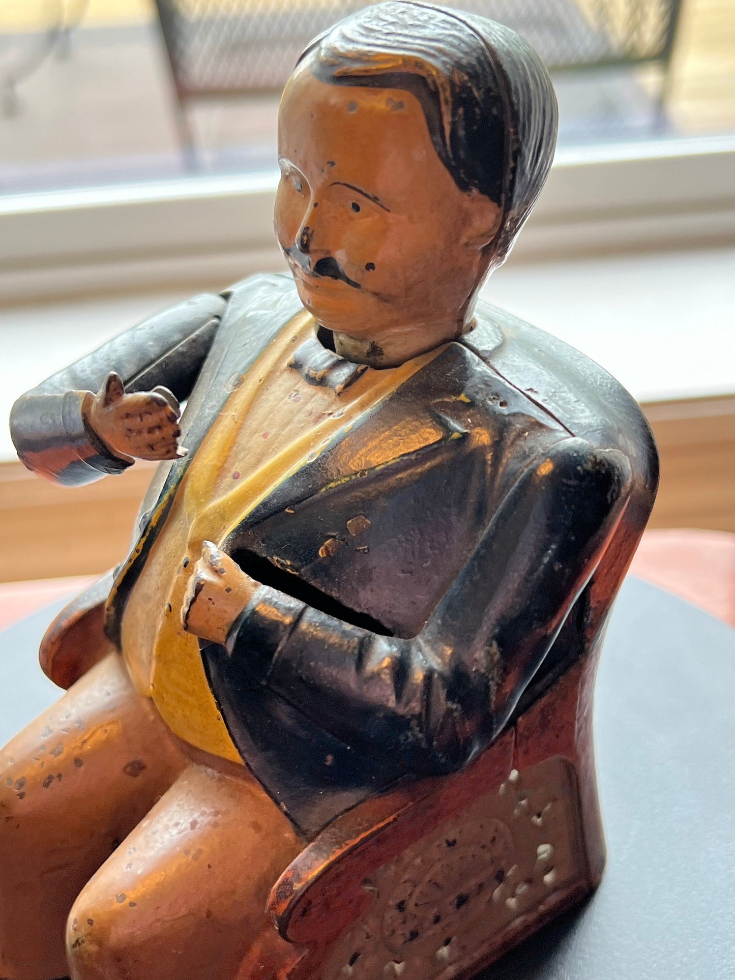 Antique Mechanical Tammany Bank: Little Fat Man Cast Iron Banker, 1873