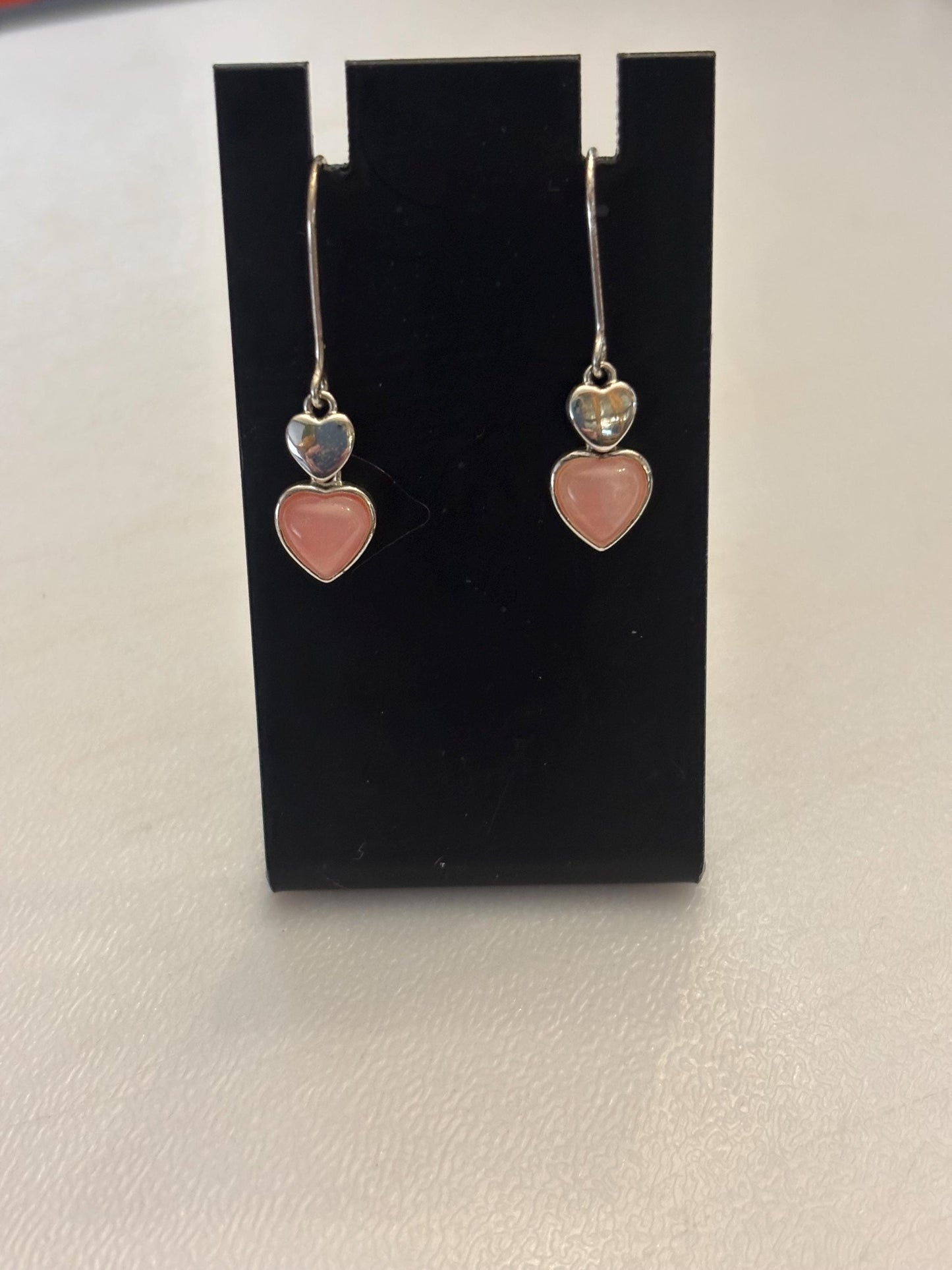 Vintage Pink Heart Mother of Pearl & Sterling Silver Earrings Lover Antiques and Vintage
