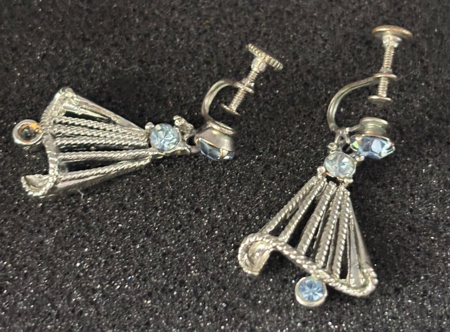 Vintage Silver & Aquamarine Rhinestone Earrings Lover Antiques and Vintage