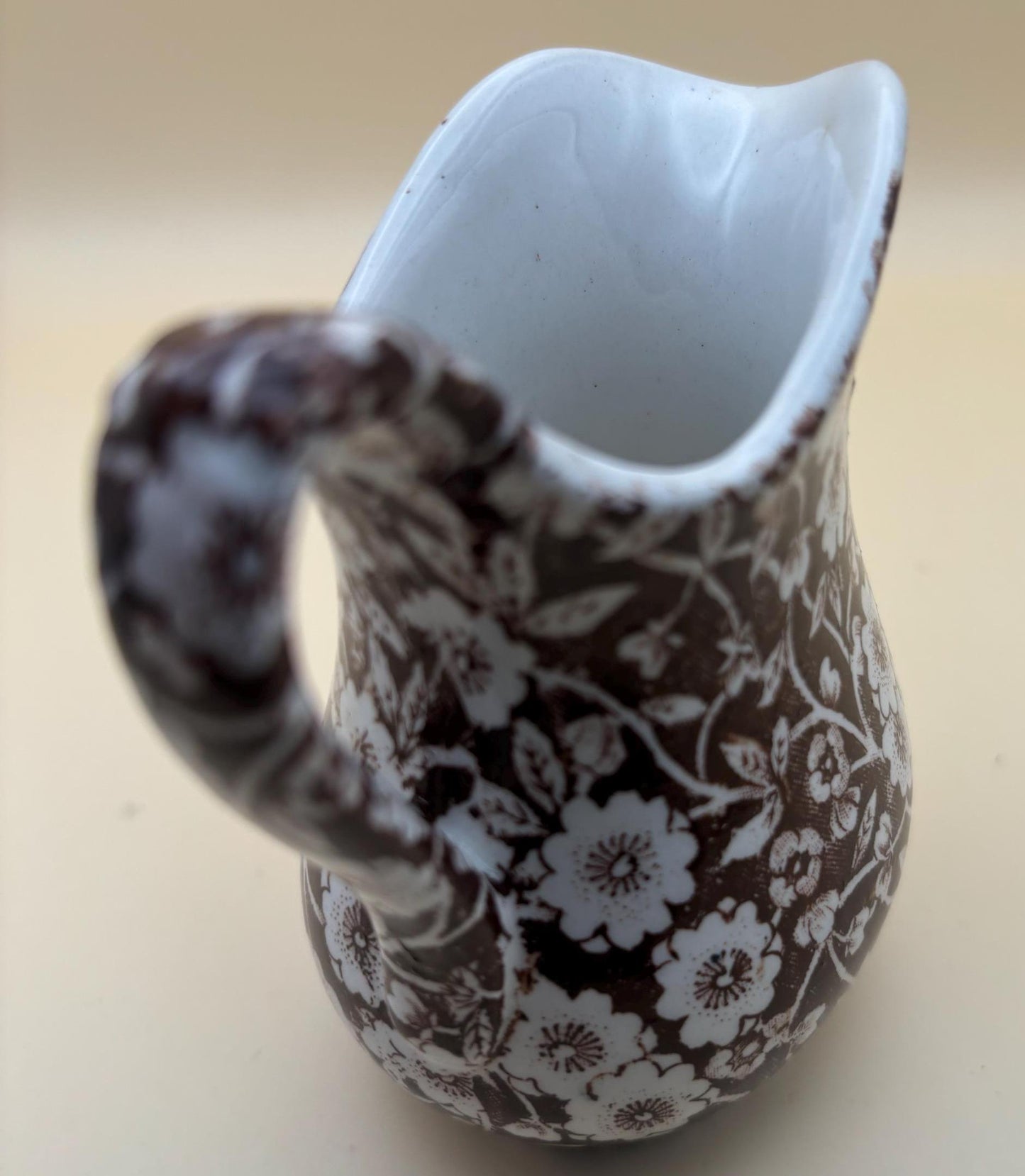 Vintage Royal Crownford Ironstone England Brown and White Floral Transferware Pitcher Lover Antiques and Vintage