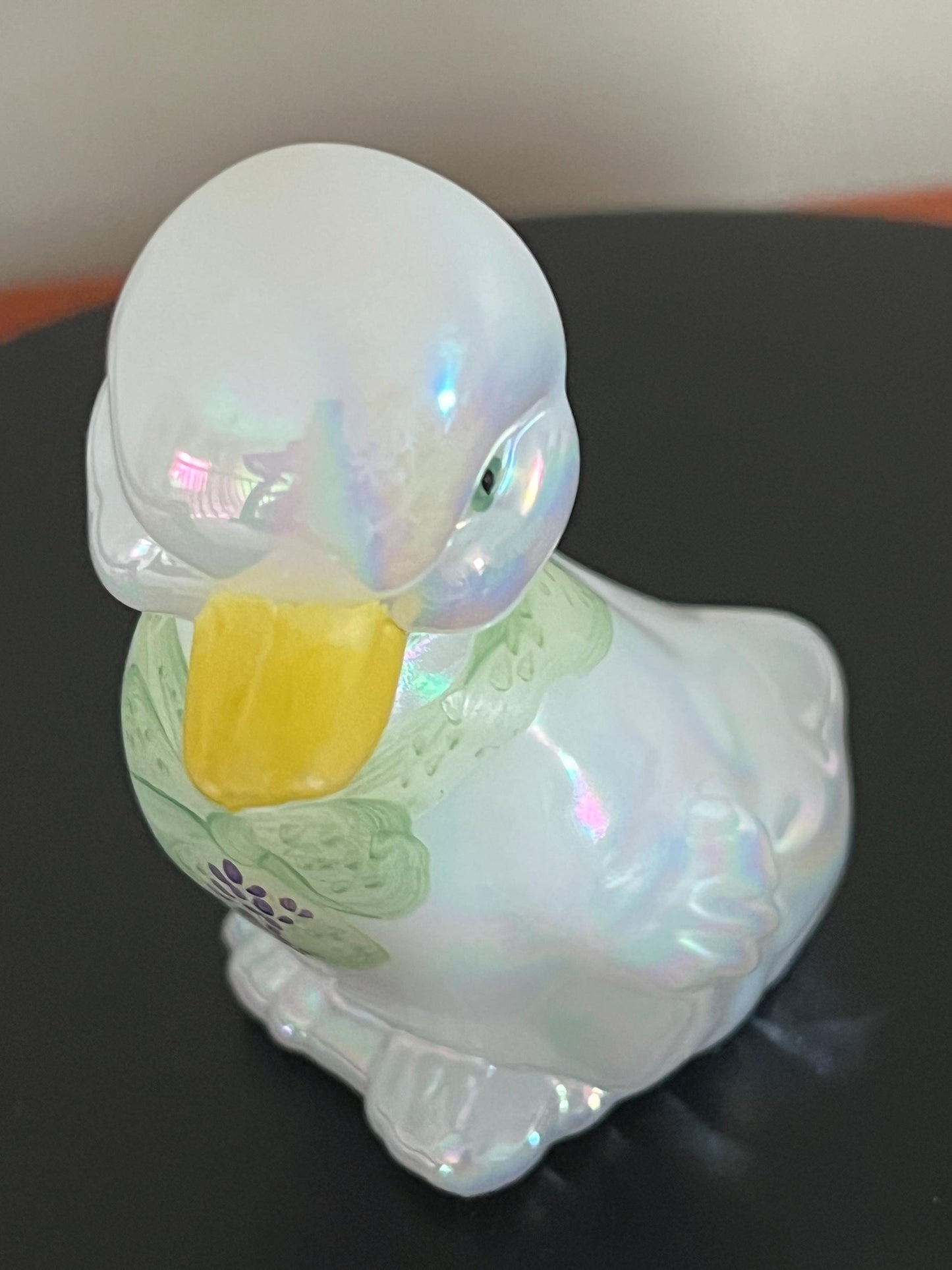 Vintage Fenton Opalescent Glass Duck: Hand-Painted Animal Figurine