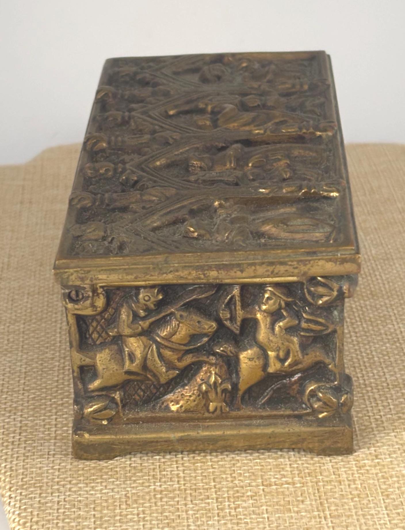 Antique Gothic Bronze Trinket Box Casket Jewelry Box Vintage Relic Collectible