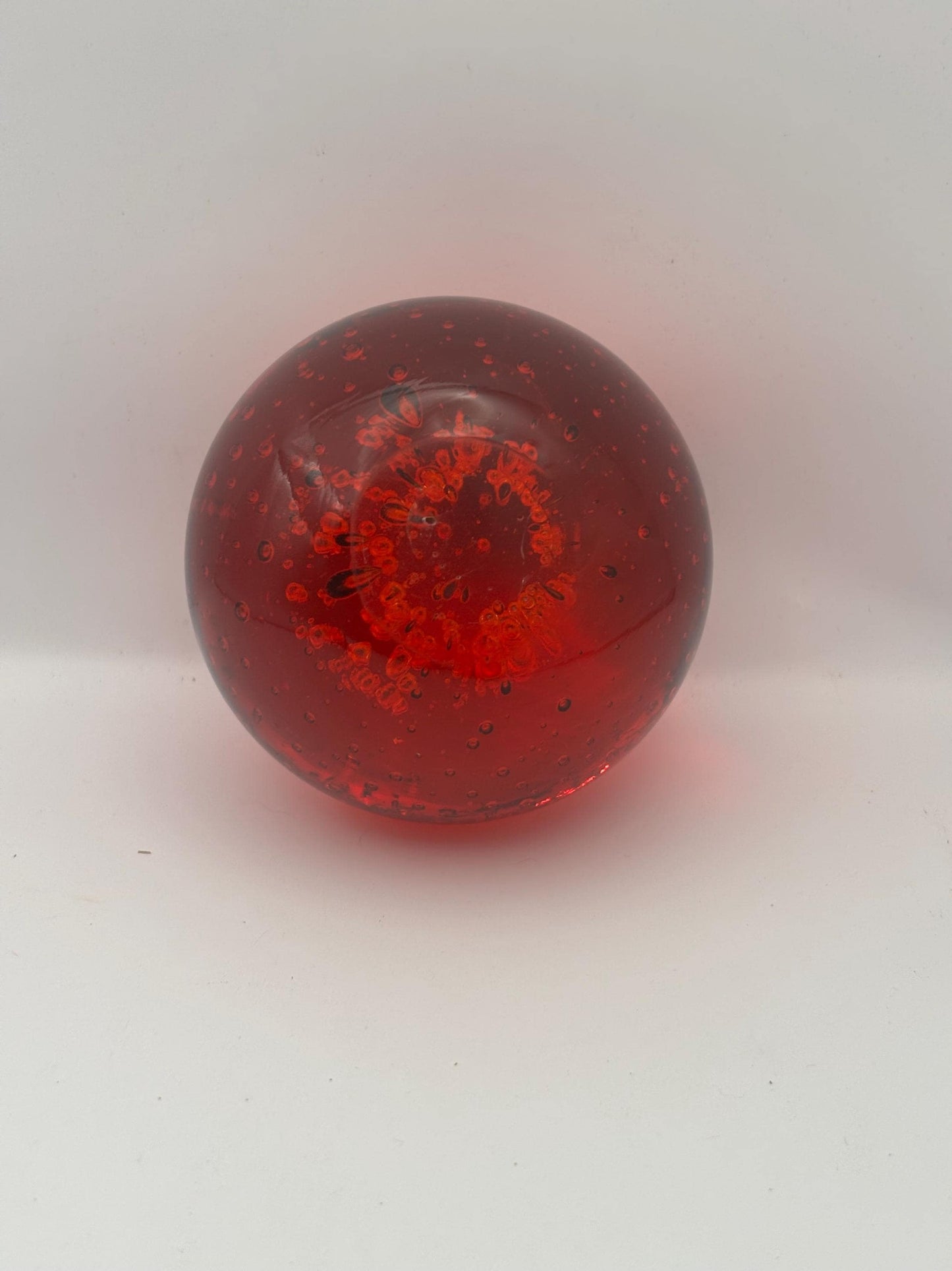 Vintage Ruby Red Hand Blown Bullicante Glass Paperweight with Controlled Bubbles