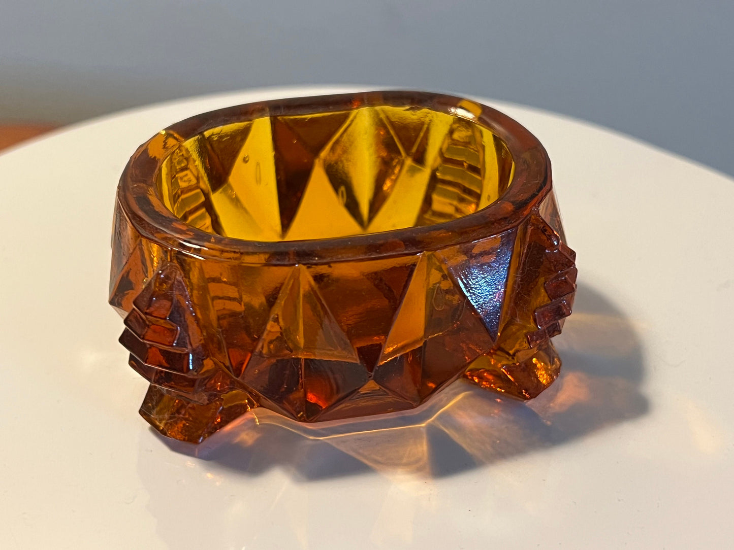 Vintage Amber Cut Glass Toothpick Holder: Rectangular Sugar Dish