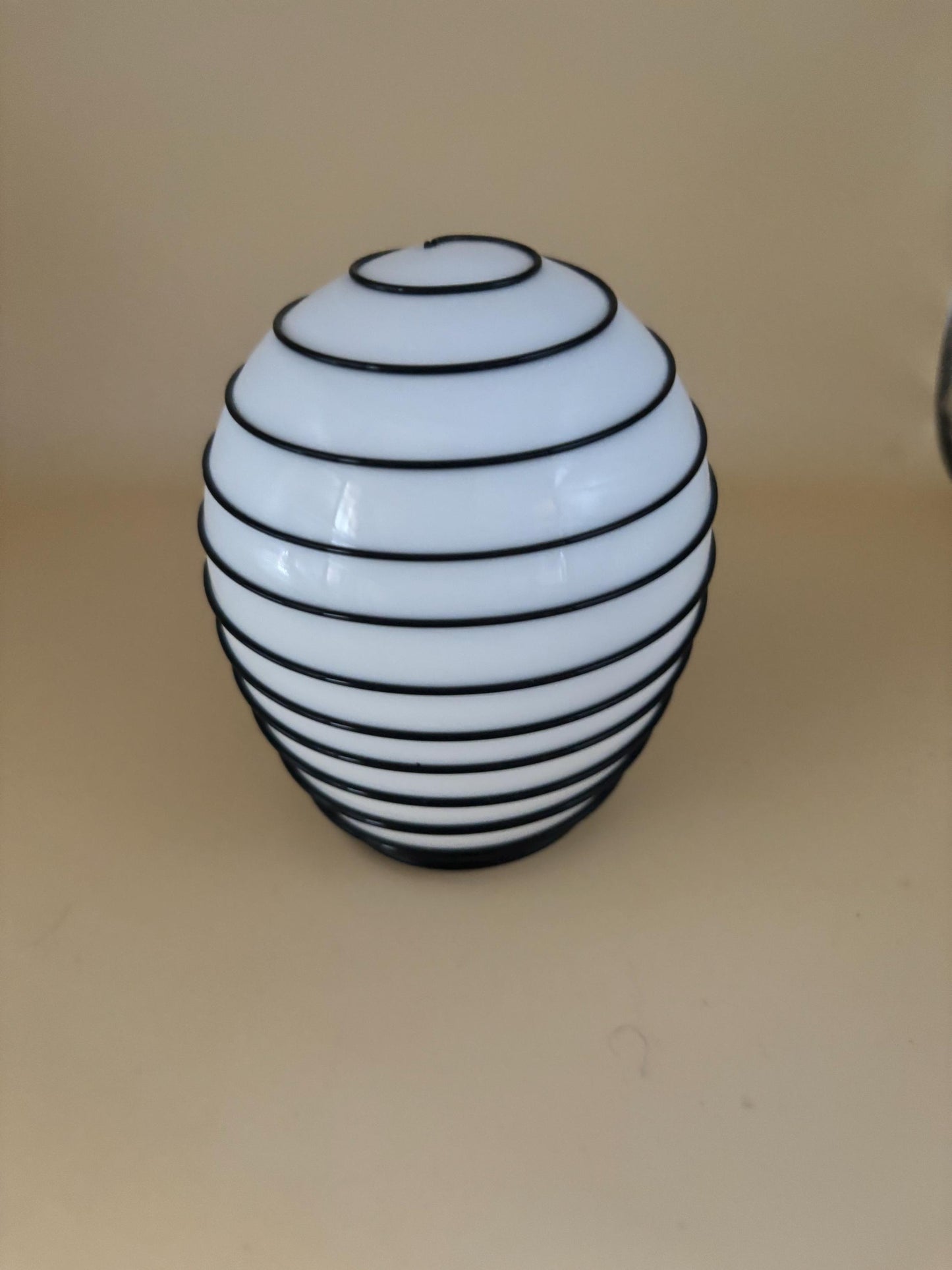 Vintage White Cased Glass with Black Applied Swirl Egg Shaped Paperweight Encased Glass Art Lover Antiques and Vintage
