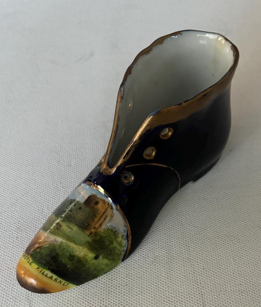 Antique Cobalt Blue Shoe RS Prussian Porcelain Hand Painted Slipper Royal Victoria Hotel Lover Antiques and Vintage