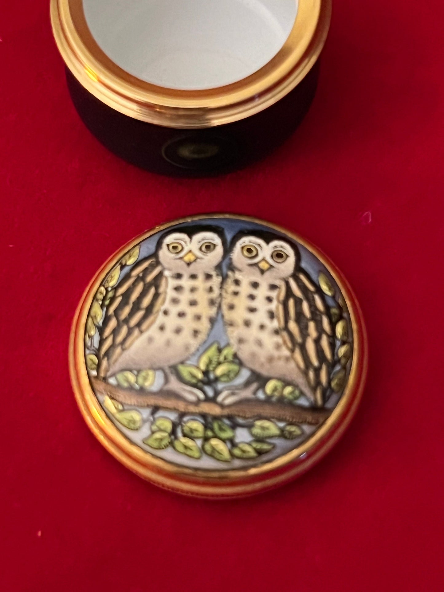 Halcyon Days Miniature Enamel Owl Box: Vintage Porcelain Trinket