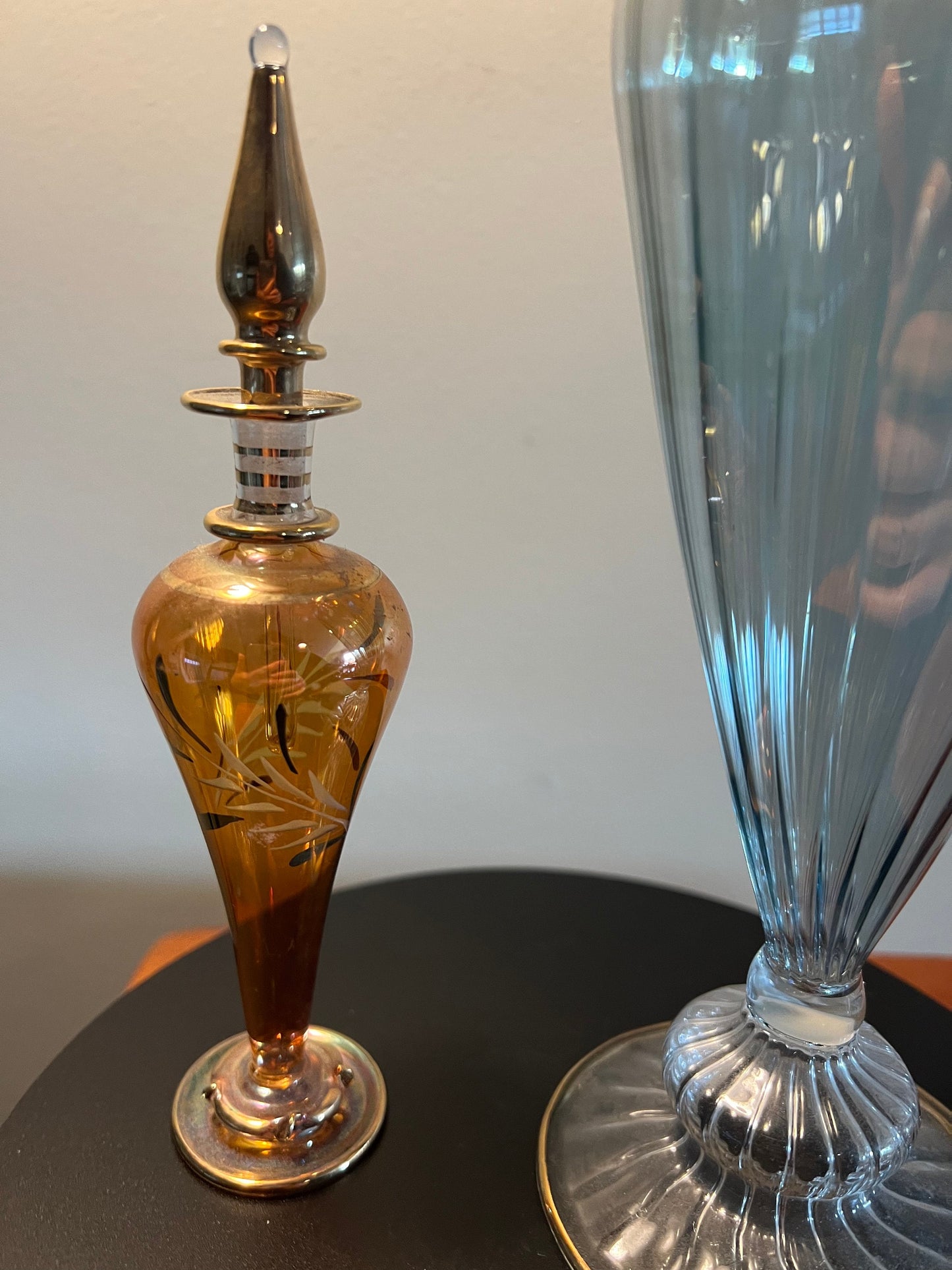 Vintage Gold Lined Glass Perfume Bottle Decanter Set