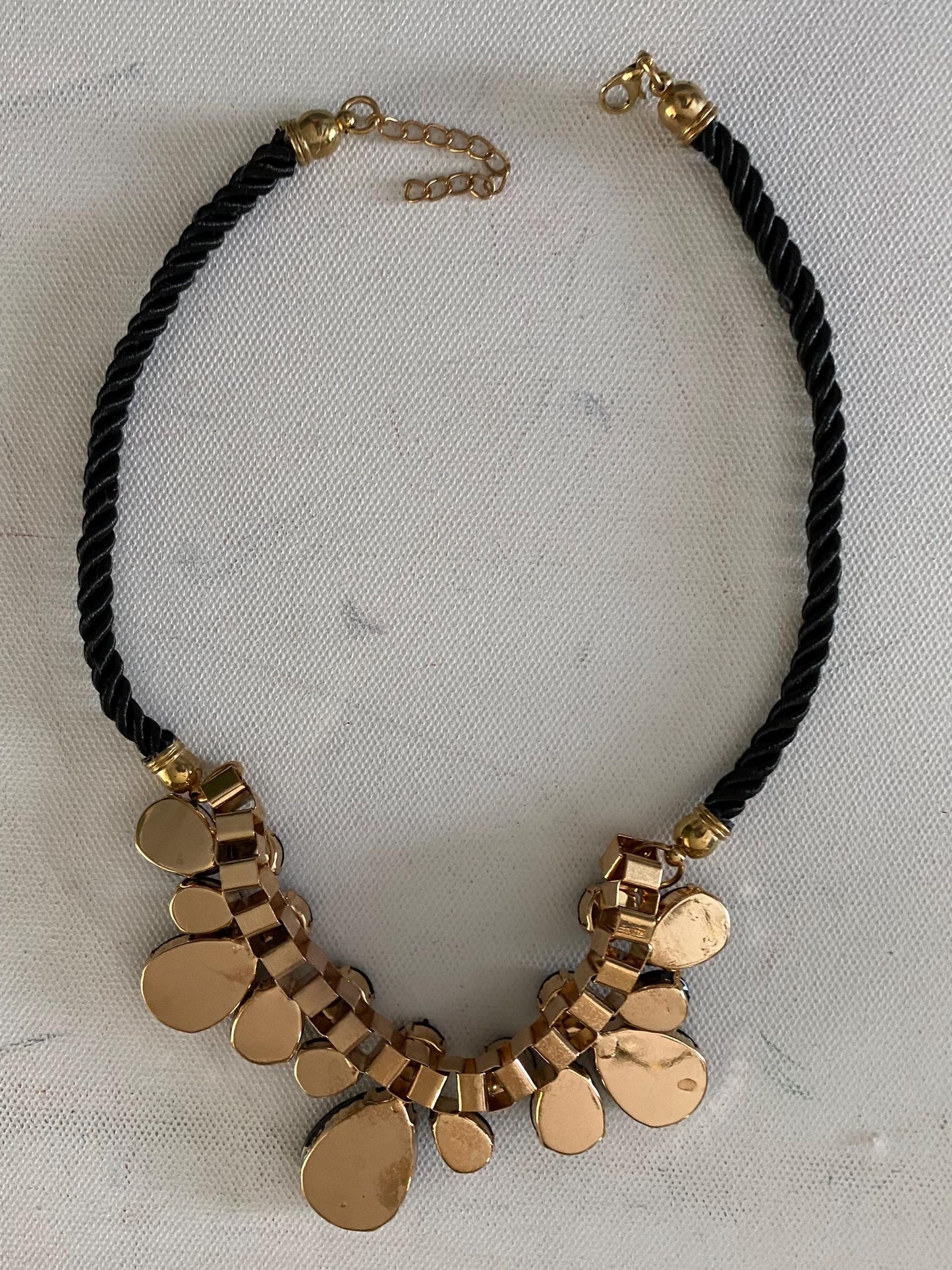 Vintage Black Gold Necklace with Black Onyx and Faceted Gems, Choker Style Jewelry, Elegant Gift for Her