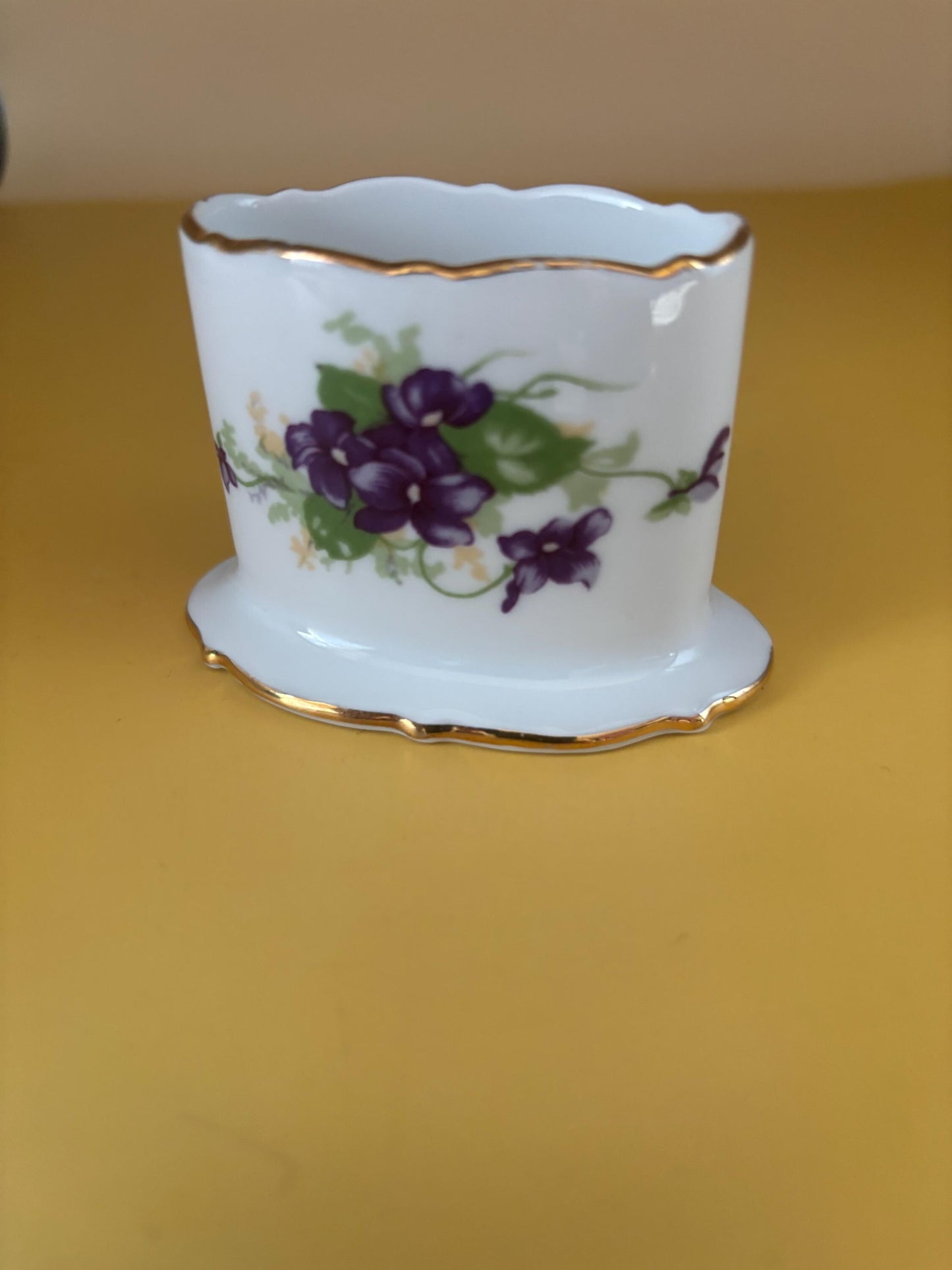 Antique Royal Bayreuth of Germany Porcelain Toothpick Holder Hand Painted Violets Pattern Fine Bavarian China Lover Antiques and Vintage