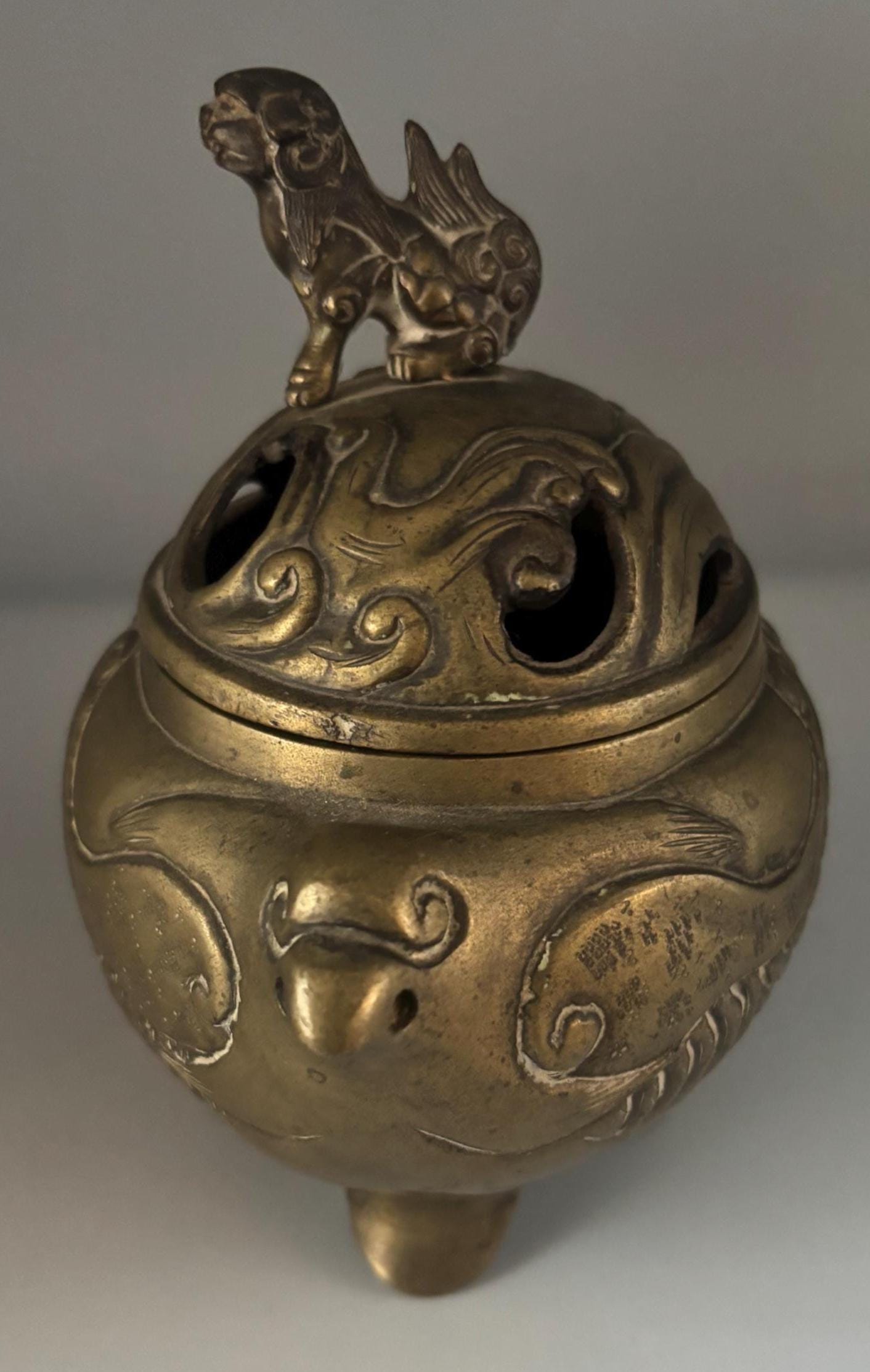 Antique Bronze Chinese Censer Incense Burner Bowl with Lid Koro with Foo Dog Lover Antiques and Vintage
