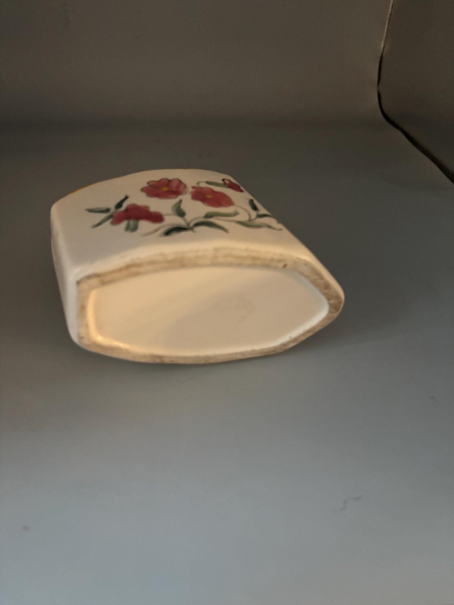 Vintage Ceramic Spoon Rest with Rose Design Spooner Spoon Caddy Hand Painted Lover Antiques and Vintage