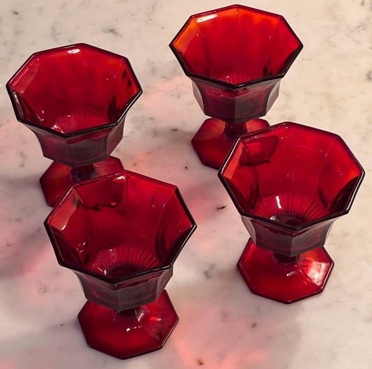 Vintage Ruby Red Dessert Glasses Goblets Set of 4 Lover Antiques and Vintage
