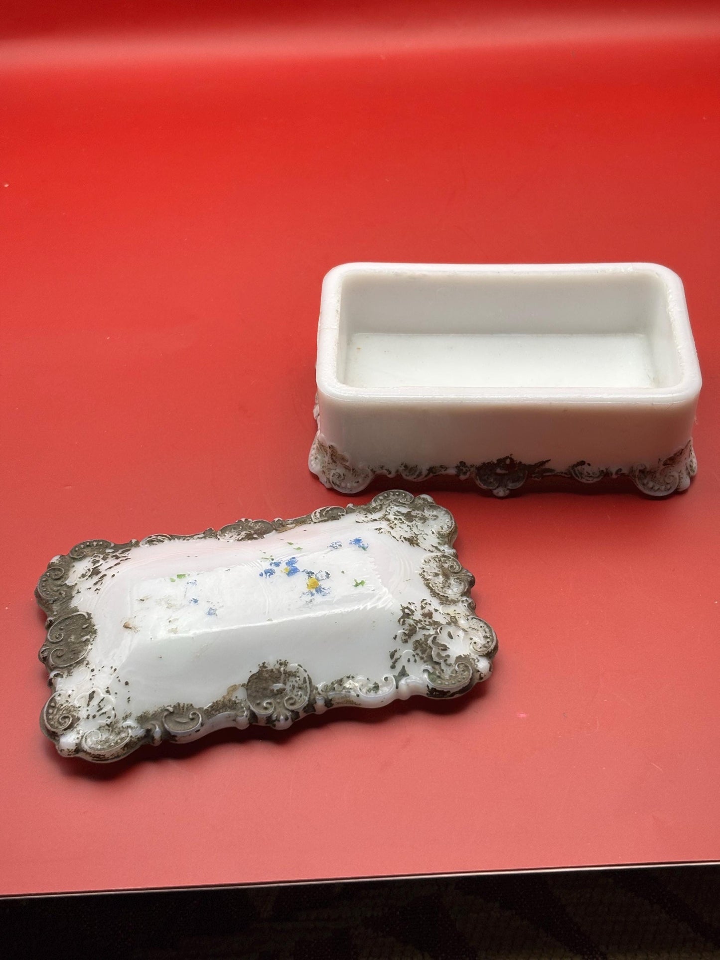 Antique Victorian Milk Glass Trinket Box by Dithridge & Company Circa 1800's