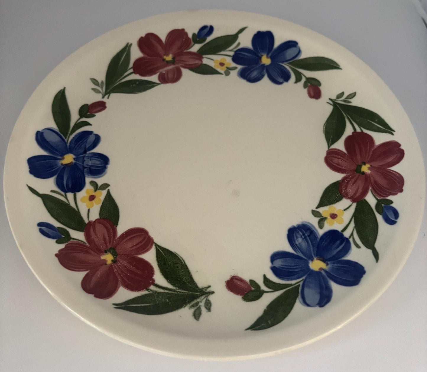 Paden City Pottery Shenandoah Ware Dinner Plate, Cosmos Pattern Hand Painted Rose & Red Flowers Yellow Accents, Lover Antiques and Vintage
