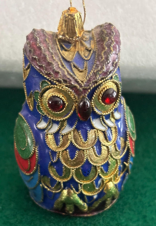 Cloisonné Brass Enamel Owl Statue Colorful Enameled Owl Figurine Lover Antiques and Vintage