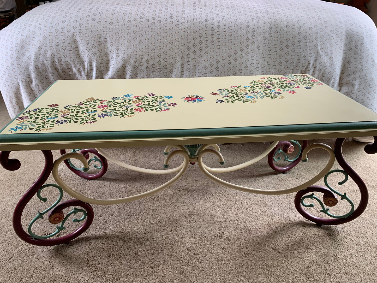 Vintage Hand Painted Flower Table: Art Deco Coffee Console