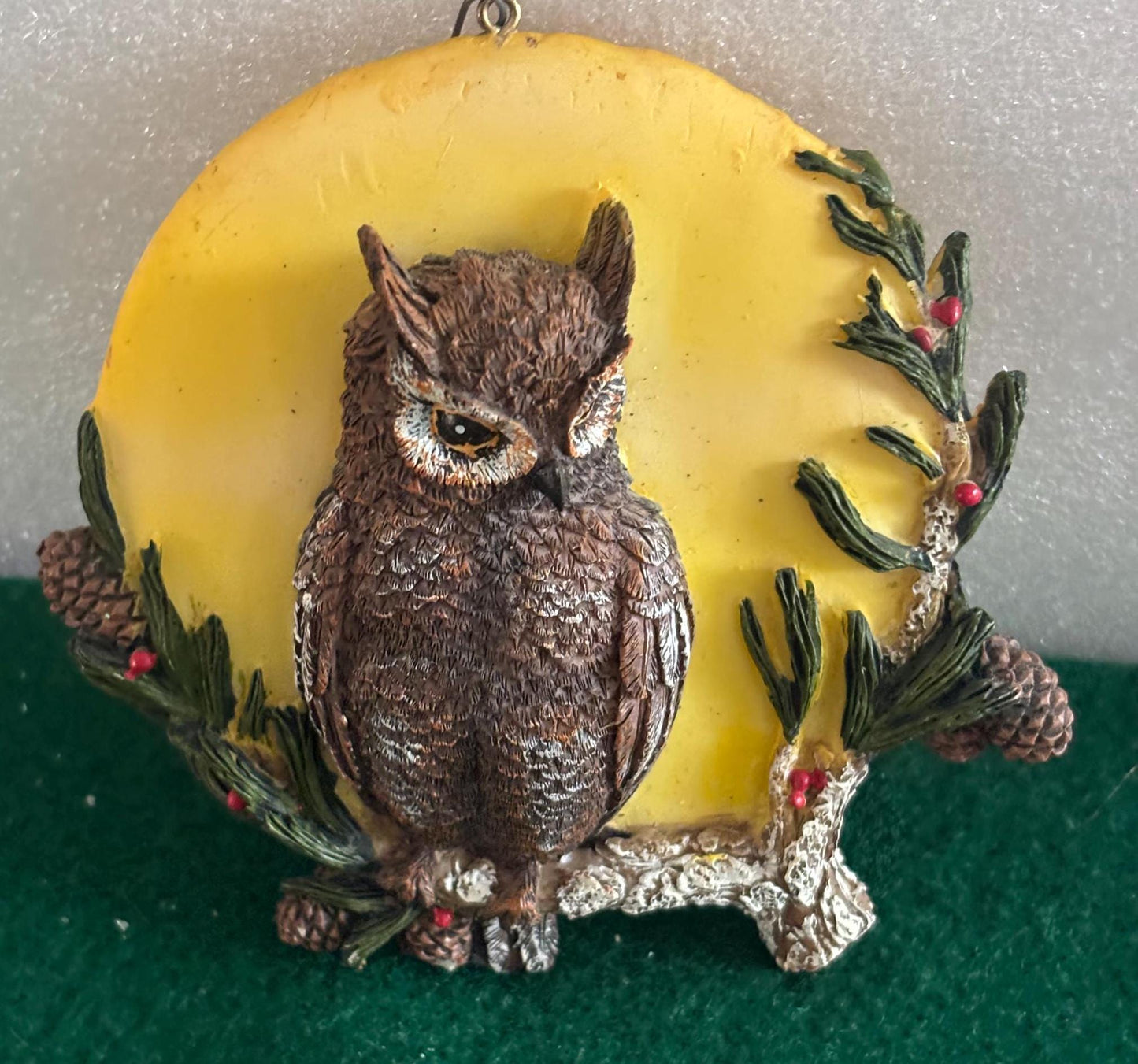 Vintage Owl Ornament Three Dimensional Owl Figurine Moon Background Lover Antiques and Vintage