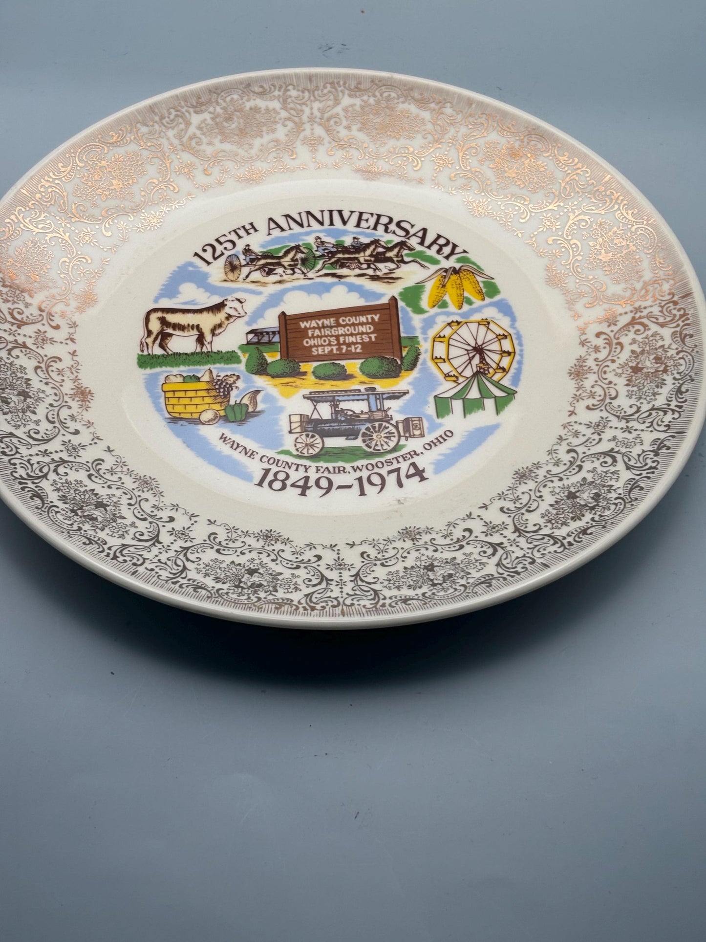 Wayne Country Fair Wooster, OH Plate, 125th Anniversary 1849-1974, Lover Antiques and Vintage