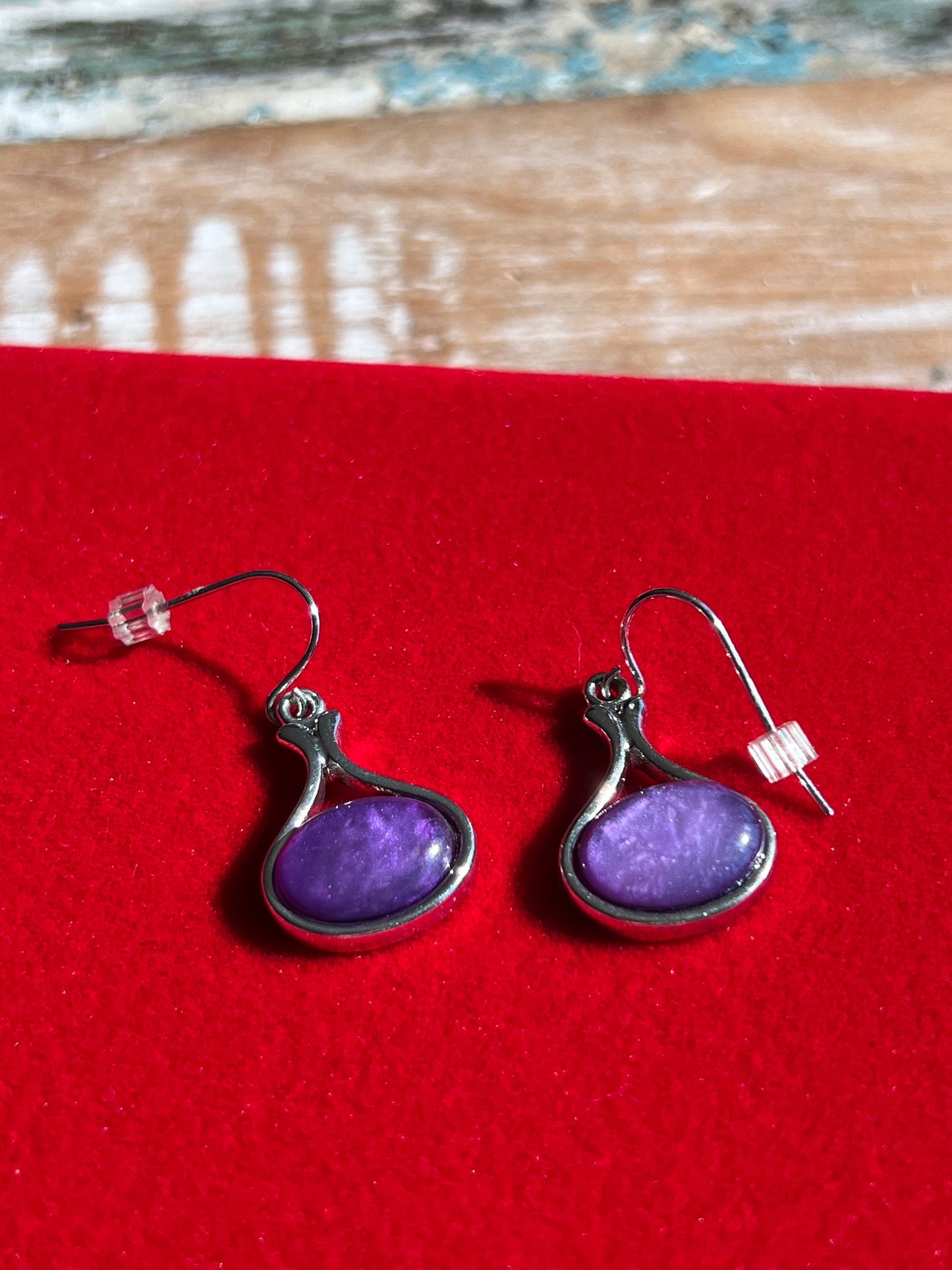 Vintage Purple Teardrop Earrings: Silver Tone Jewelry