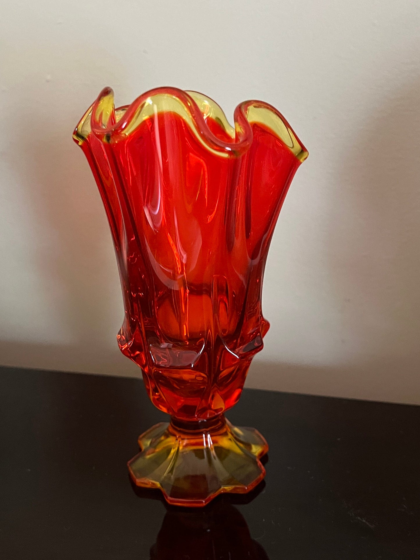 Vintage Fenton Amberina Handkerchief Glass Vase Footed Bowl Glowing Art Glass Lover Antiques and Vintage