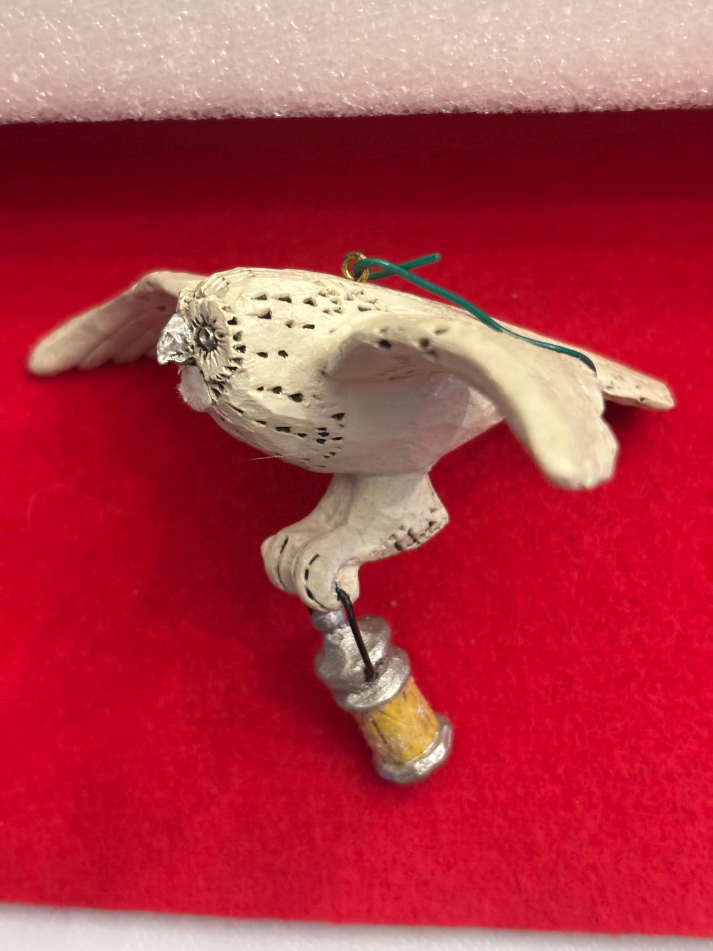 Pam Schifferl Early Hand Carved Owl with Lantern, Wings Spread Carrying a Lantern, Hand Painted Early Owl Carving