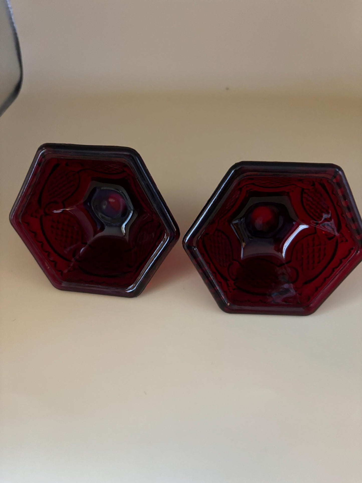 Vintage Fenton Ruby Red Pair of Mini Candleholders Candlestick Holders Lover Antiques and Vintage