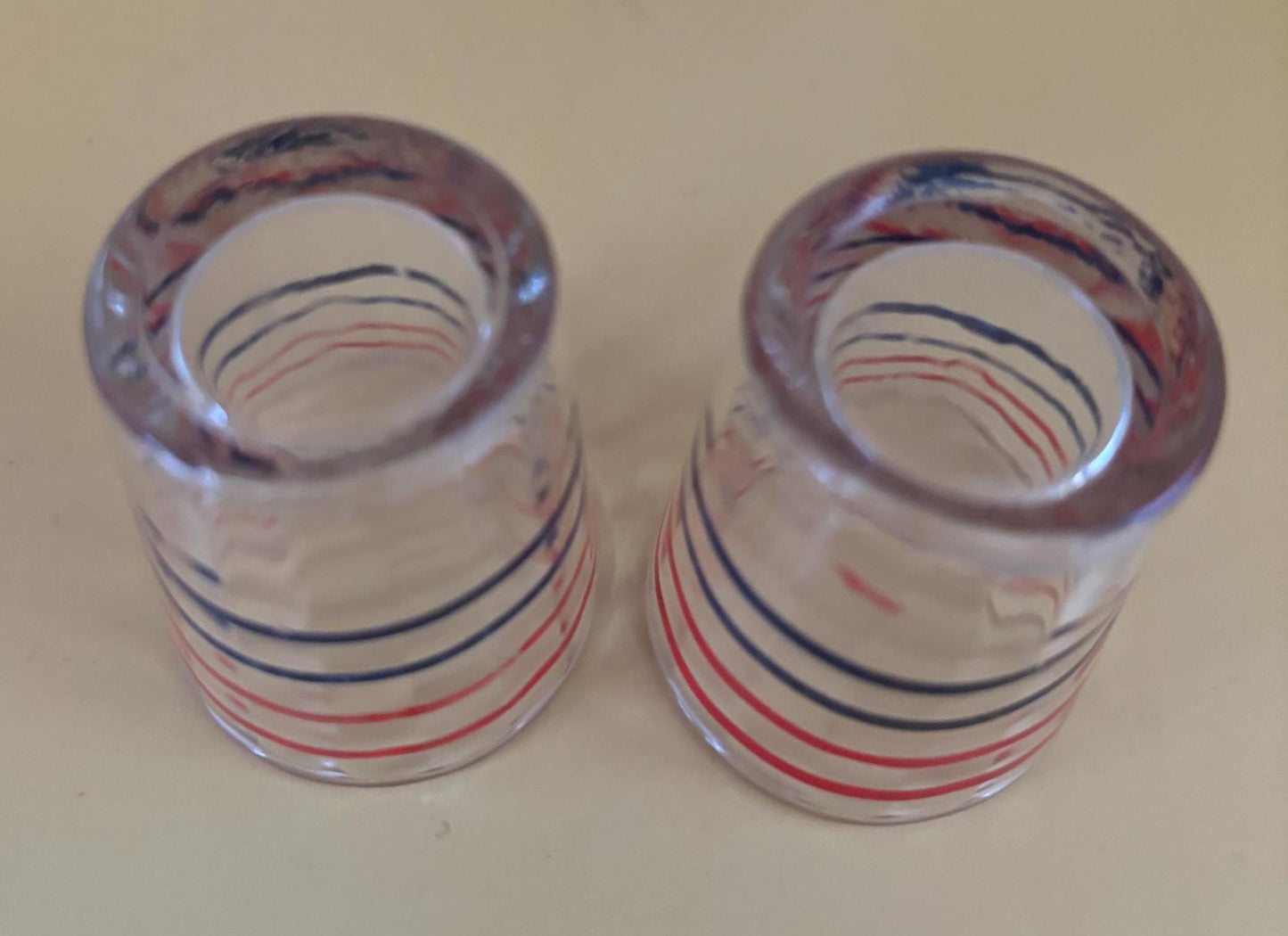 Vintage Red Blue Patriotic Set of 2 Shot Glasses Lover Antiques and Vintage