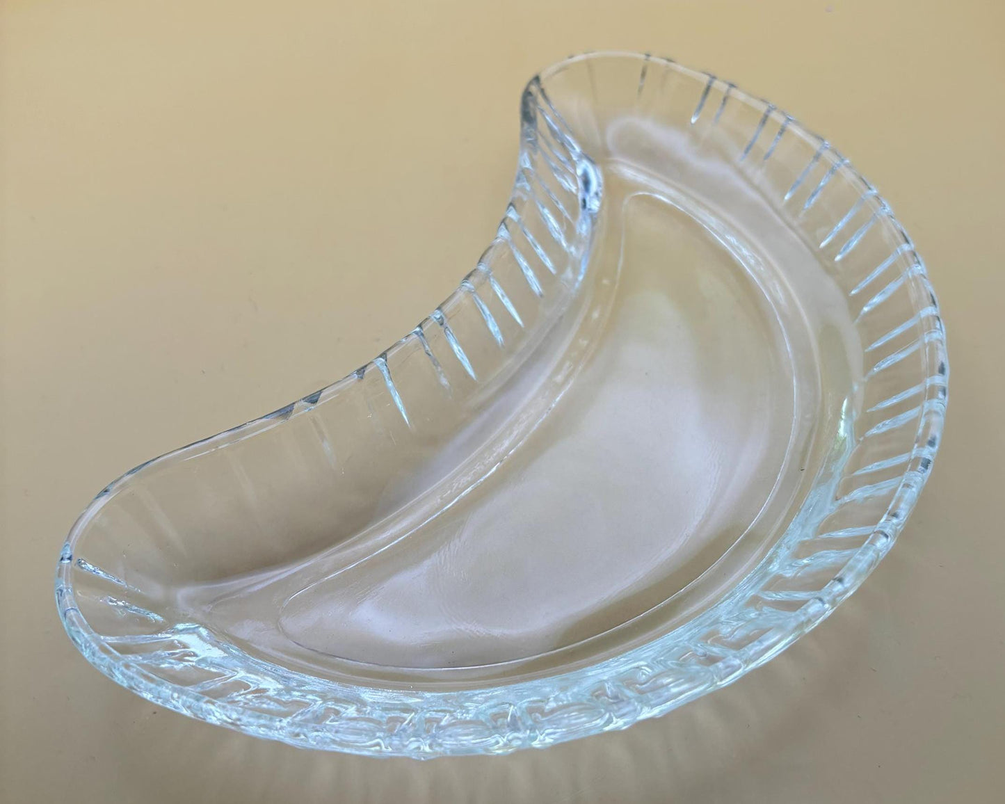 Vintage Glass Crescent Shaped Bowl Serving Tray Lover Antiques and Vintage