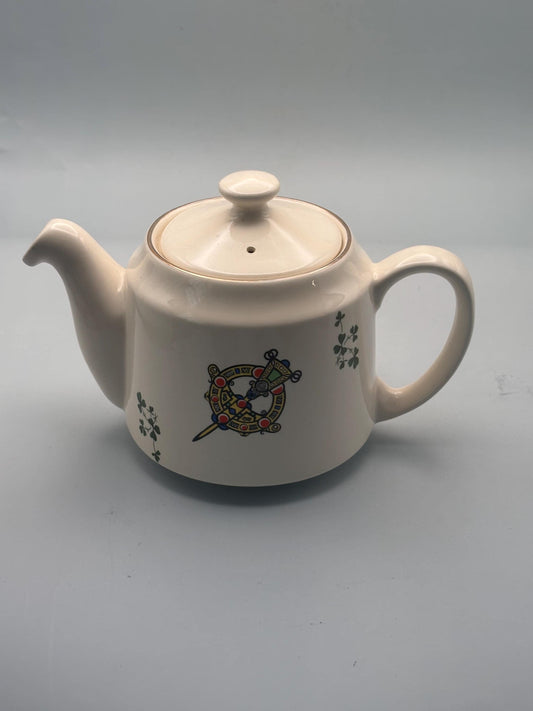 Vintage Carrigaline Pottery Teapot from Cork, Ireland, Decorative Celtic Brooch Design & Shamrocks