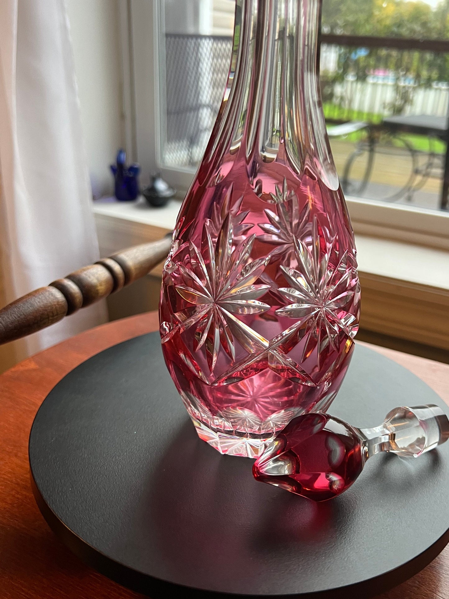 Vintage AJKA Bohemian Pink Cut Crystal Decanter with Stopper
