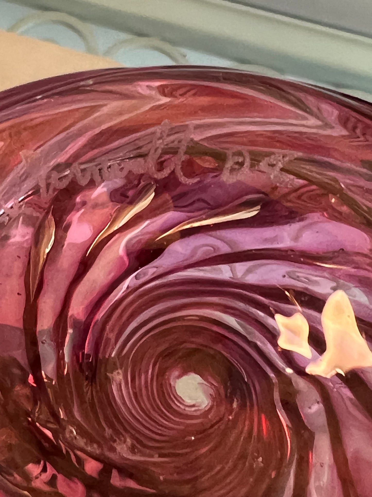 Vintage Cranberry Glass Bowl: Pink Swirl Art Glass, Circa 1960s