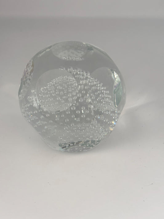 Vintage Glass Paperweight Clear Orb with Controlled Air Bubbles Mid Century Modern Decor