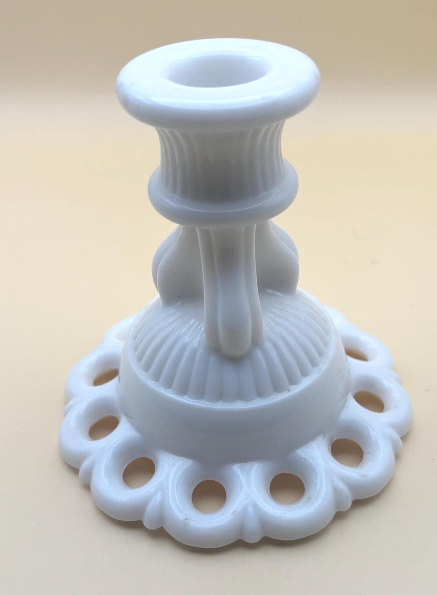 Westmoreland Scalloped Milk Glass Candle Stick Holder, Lover Antiques and Vintage