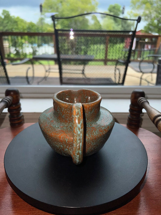 Vintage Hand-Dripped Glazed Pottery Pitcher: Green & Brown Decor