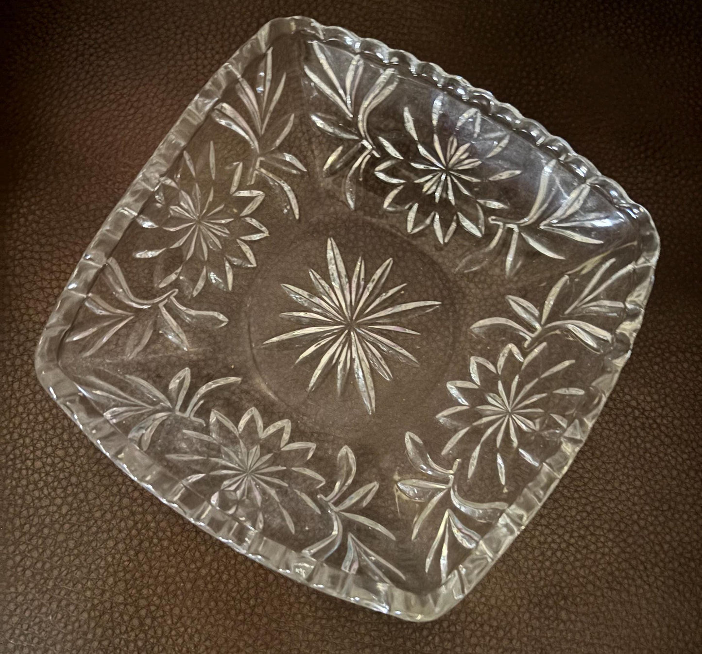 Vintage Square Glass Candy Dish Crystal Glass Nut or Candy Dish Serving Dish Floral Design Lover Antiques and Vintage