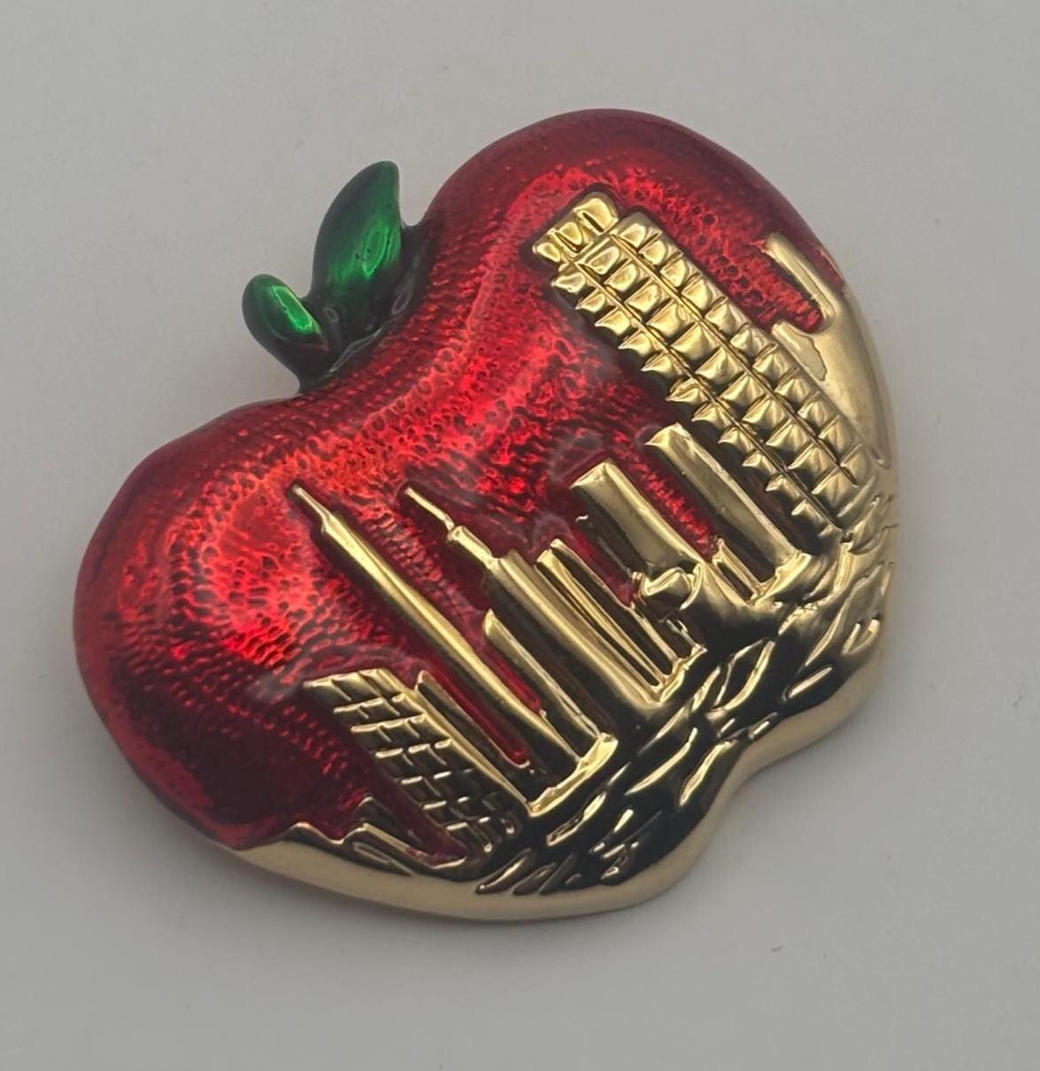 Vintage Apple with NYC Skyline Pin Brooch Lover Antiques and Vintage