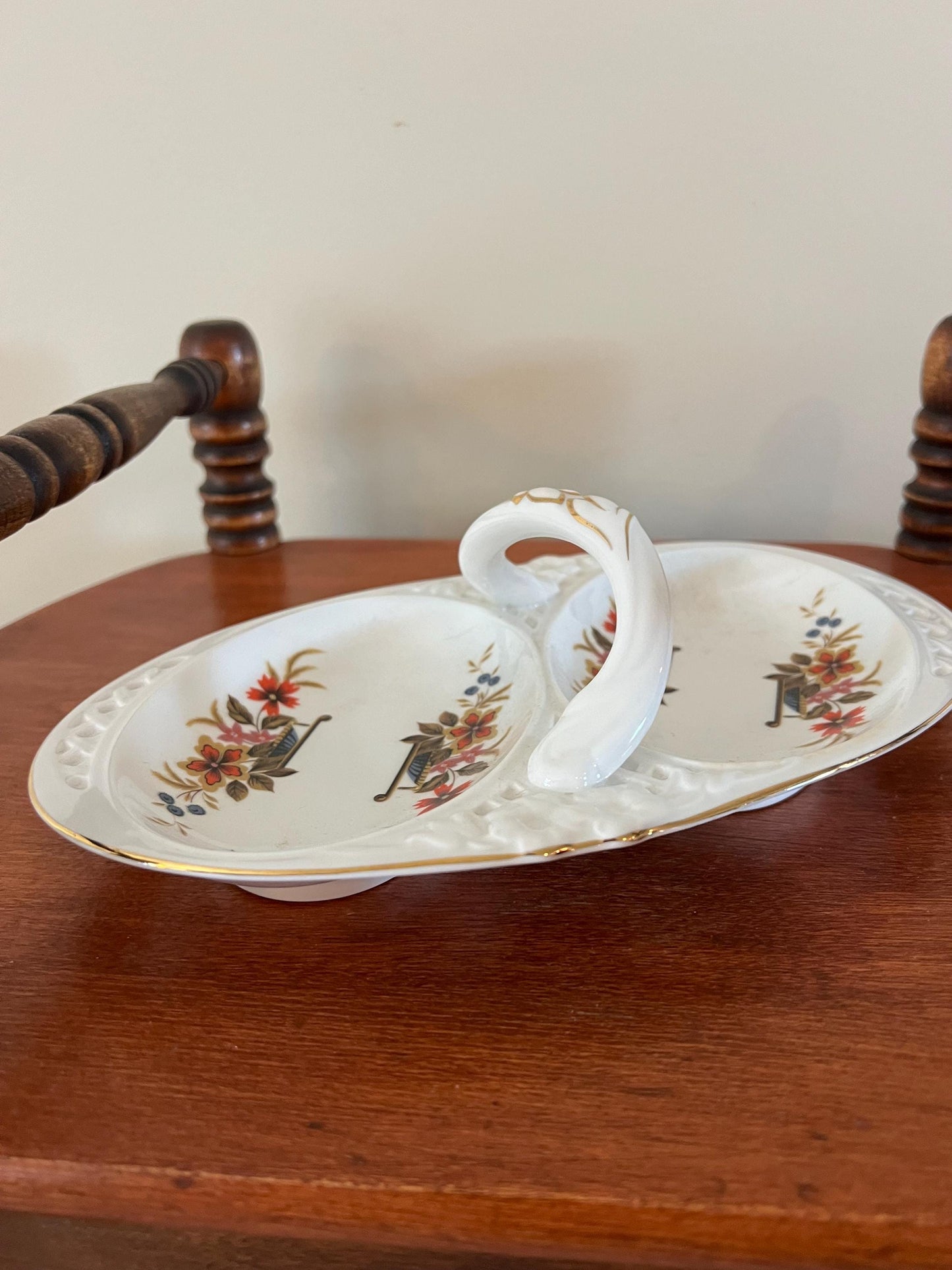 Antique Royal Stafford Hand Painted Tray Dish with Unique Handle Bone China Dish Made in England EST 1845 #8 Lover Antiques and Vintage