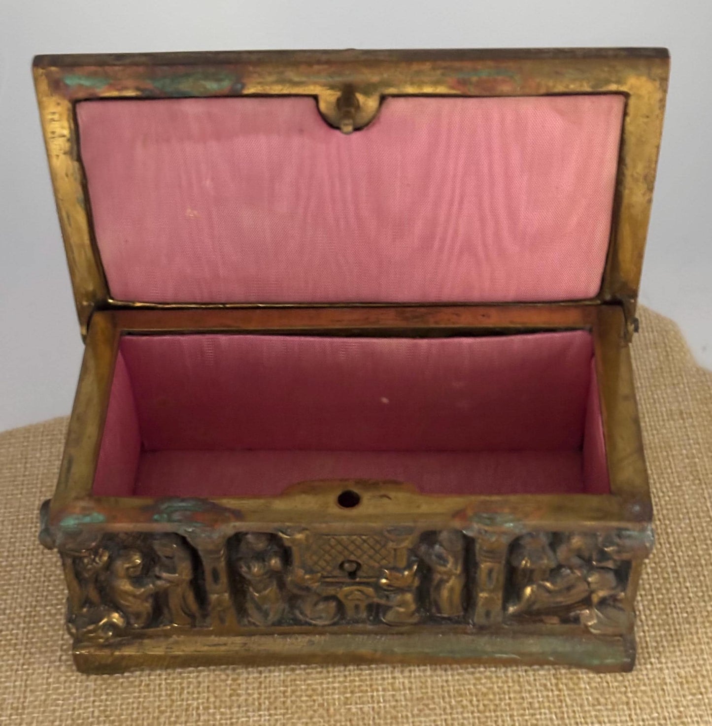 Antique Gothic Bronze Trinket Box Casket Jewelry Box Vintage Relic Collectible
