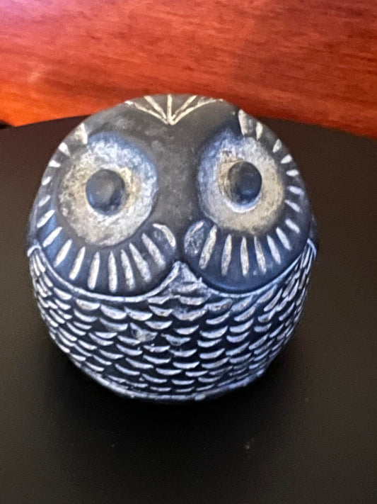 Vintage Pearlite Stonecraft Black & White Owl, Canada by Stonecraft Owl, Soapstone Owl Figurine, Lover Antiques and Vintage