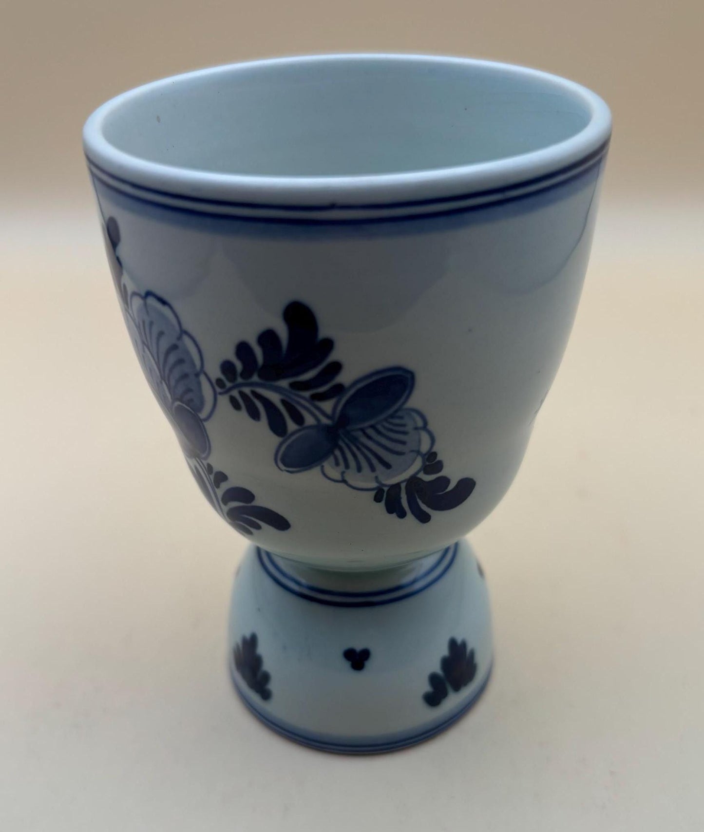 Vintage Delft Blue Ceramic Egg Cup Hand Painted Floral Design in Blue & White Lover Antiques and Vintage
