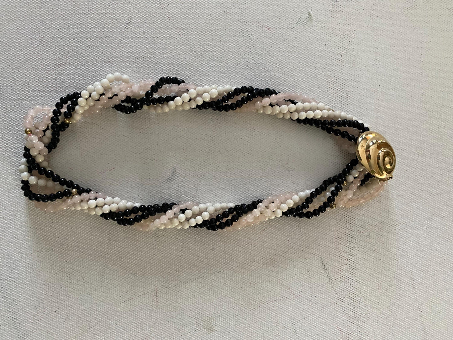 Vintage Multi Strand Twist Necklace: Black, White & Gray
