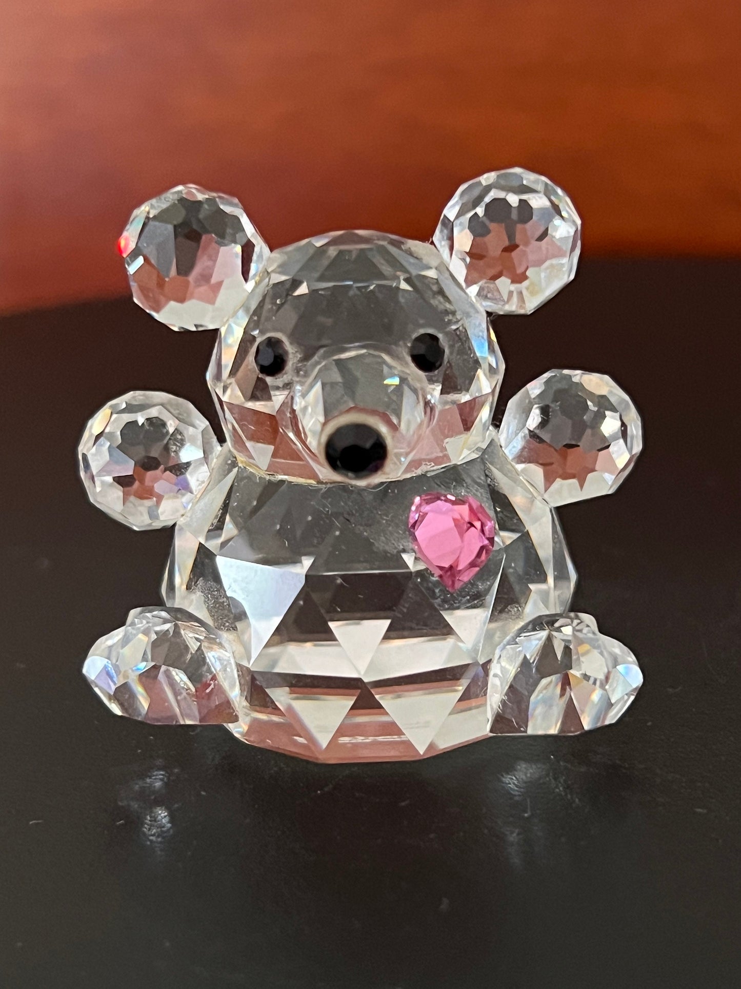 Swarovski Crystal Pink Heart Birthday Bear, Princess Mo Mini Color Crystal Figurine Bear Crystal Figurine, Swarovski Bear Woodland Animals