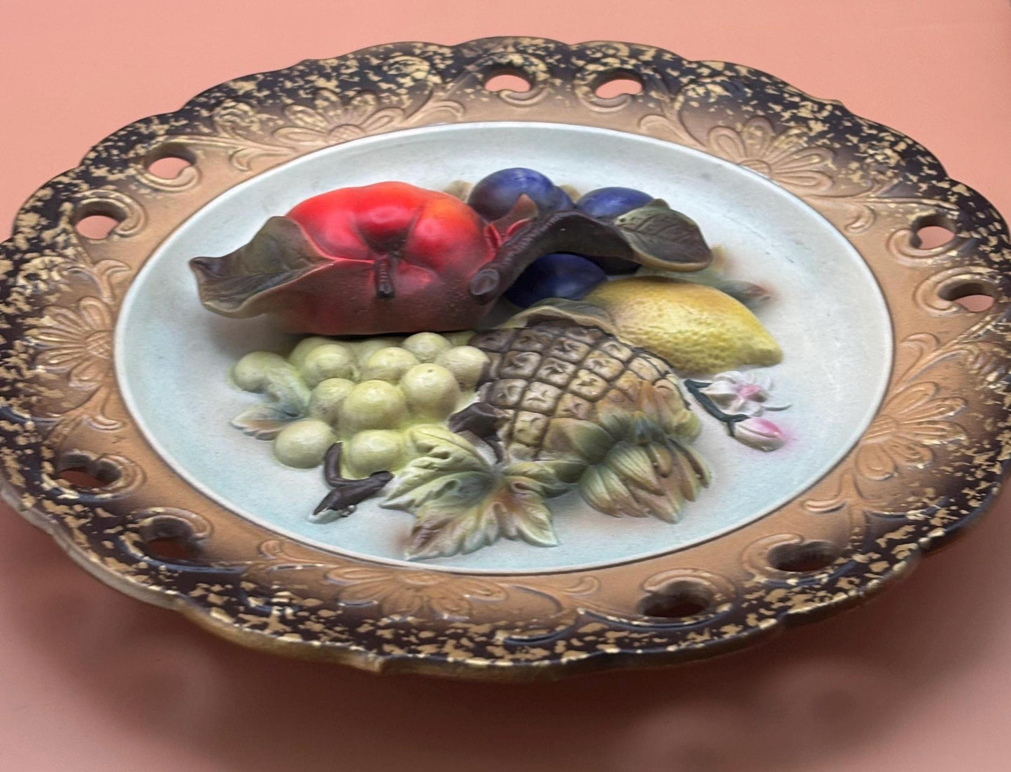 Vintage Napcoware Plate Chalkware 3D Plate Fruit #C7092 Lover Antiques and Vintage