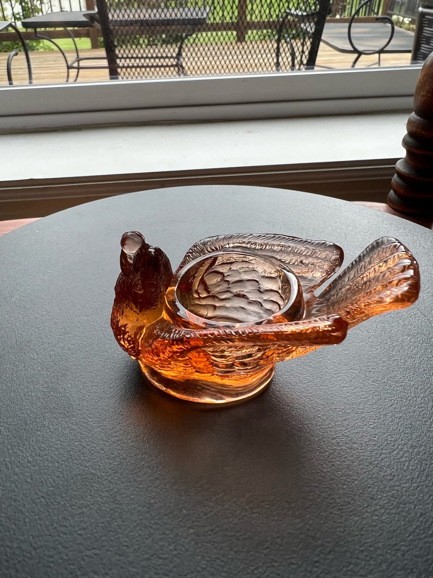 Vintage Amber Degenhart Art Glass Rooster Salt Cellar Dish