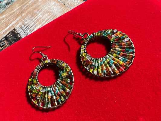 Vintage Colorful Beaded Hoop Earrings: Twist Bead Jewelry