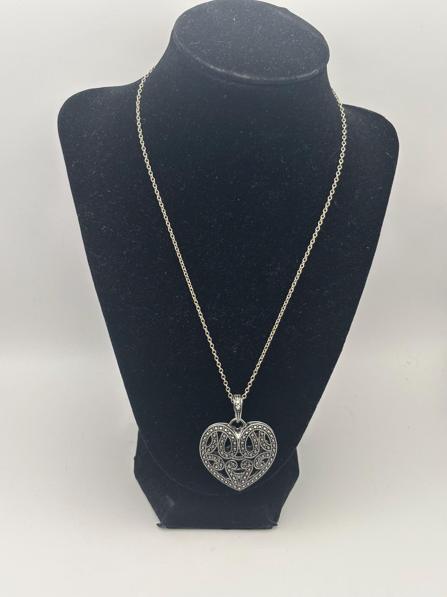 Vintage Filigree Heart Necklace Silver & Black Lover Antiques and Vintage