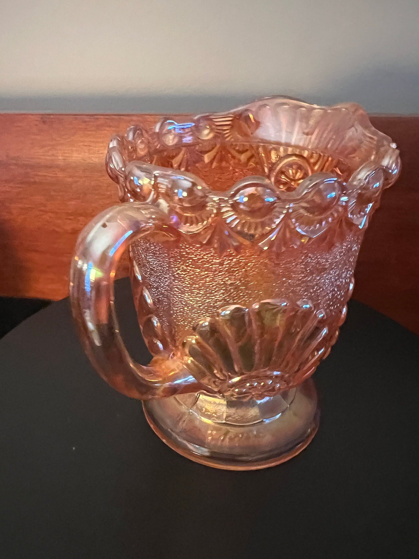 Vintage Westmoreland Marigold Iridescent Carnival Glass Creamer: Shell & Jewel Floral