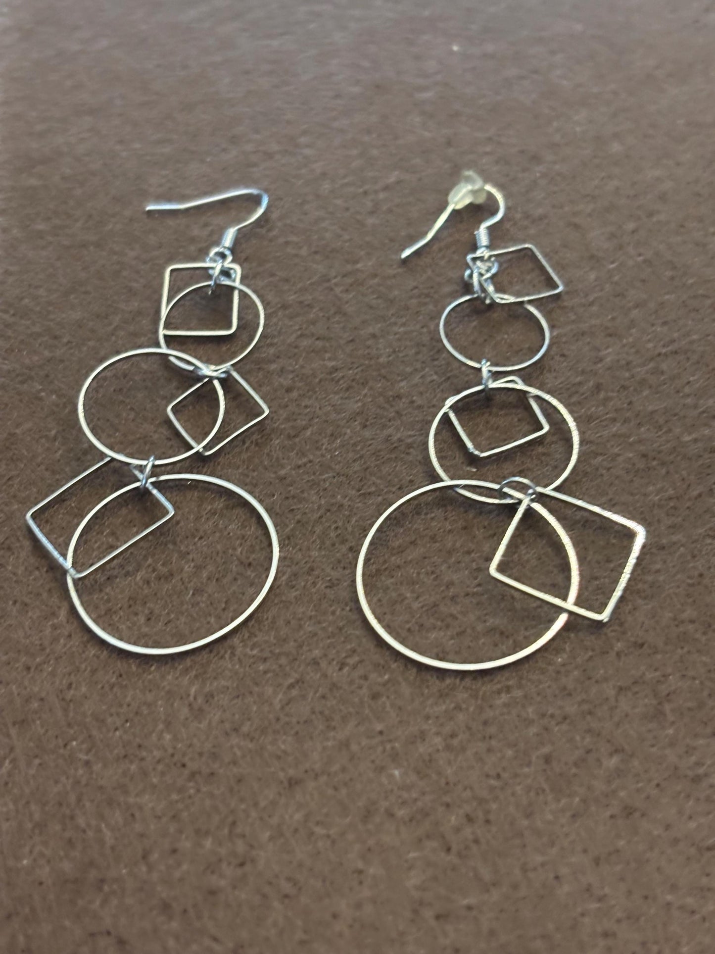 Vintage Circle Squares Sterling Silver Dangle Earrings, Lover Antiques and Vintage